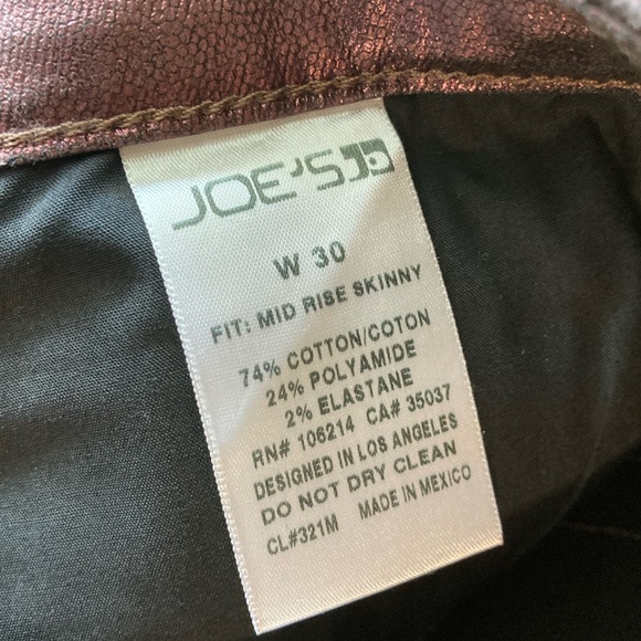 Joe's Jeans Mid Rise Skinny Stretch Rasberry Leather Coated Metallic Skinny Jean - Picture 8 of 16
